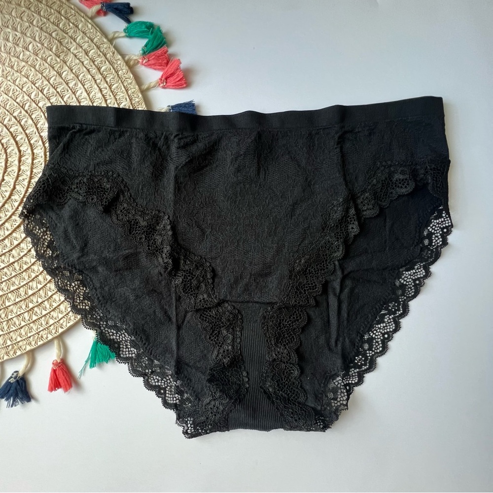 Victoria's Secret Seamless Lace-Trim High-Leg Brief Panty Black XL NEW